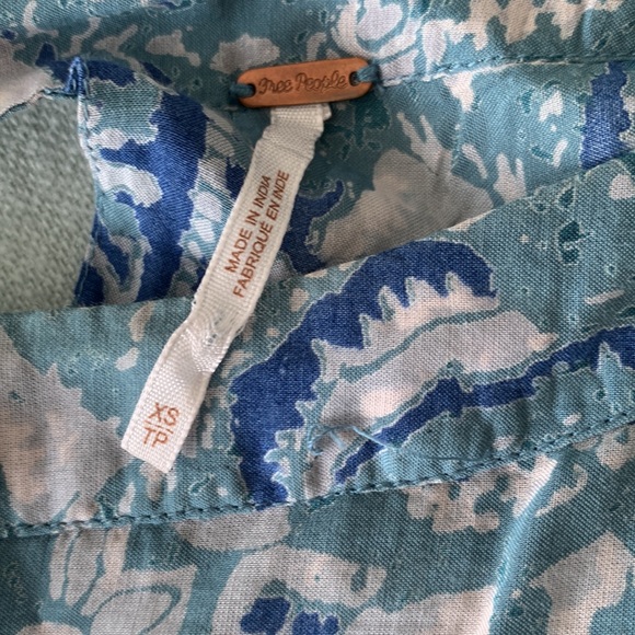 Free People Washed Blue Silver Sun Floral Blouson Open Back Mini Dress Size XS - Picture 15 of 16